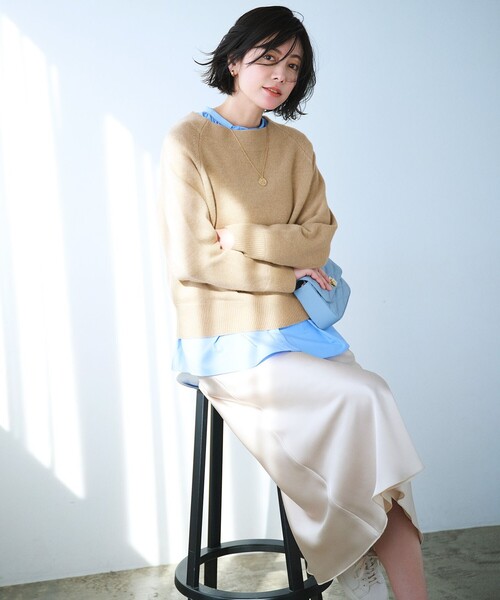 ニット セーター 「洗える」カシミヤブレンド オフネックニット レディース UNFILO ニット セーター 「洗える」カシミヤブレンド オフネック