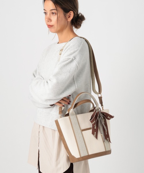 ハート×リボンチャーム付きパイピングトートバッグ（トート