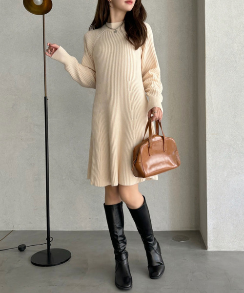 Ada. ワンピース ぷちハイネック ラグラン ミニワンピース : ZOZOTOWN