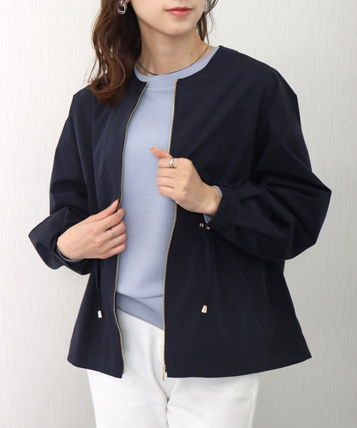 美品✨ベイジ ウエストギャザージャケット ノーカラー ブルゾン サイズ4 libelle more（リベル モア） ブルゾン アウター ウエストドロスト