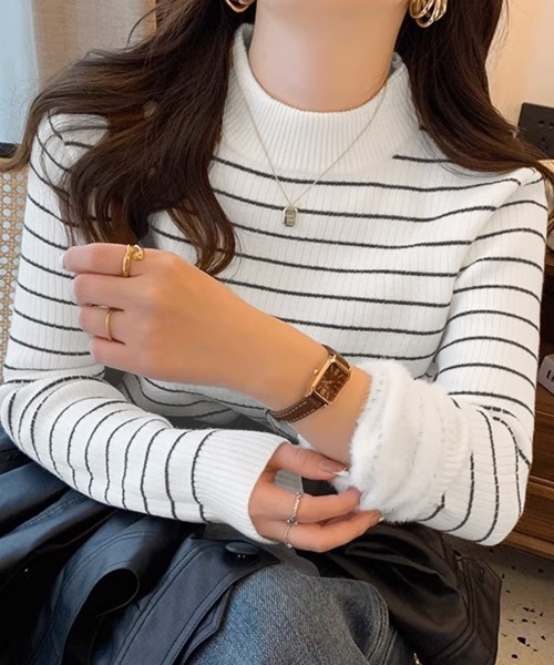 miniministore ニット セーター 裏微起毛ニットトップスボーダー
