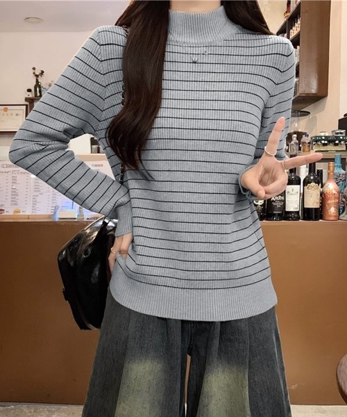 miniministore ニット セーター 裏微起毛ニットトップスボーダー