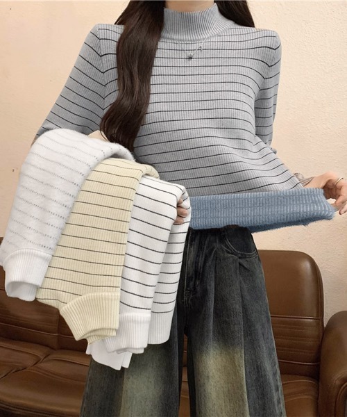 miniministore ニット セーター 裏微起毛ニットトップスボーダー
