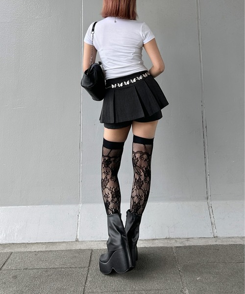 jiasecond. 靴下 「jiasecond.」花柄メッシュニットニーハイソックス