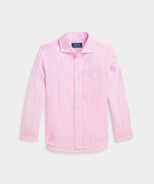 POLO ラルフローレン　ピンクストライプ　リネンシャツ ラルフ ローレン] シャツ ストライプ リネンシャツ ピンク (POLO
