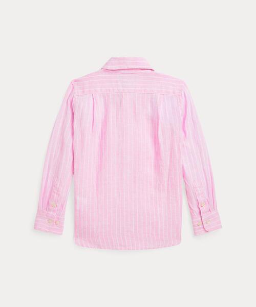 POLO RALPH LAUREN XXS リネンシャツピンクストライプ 美品 現行 ラルフローレン L/S リネンシャツ XXS ピンク ストライプ