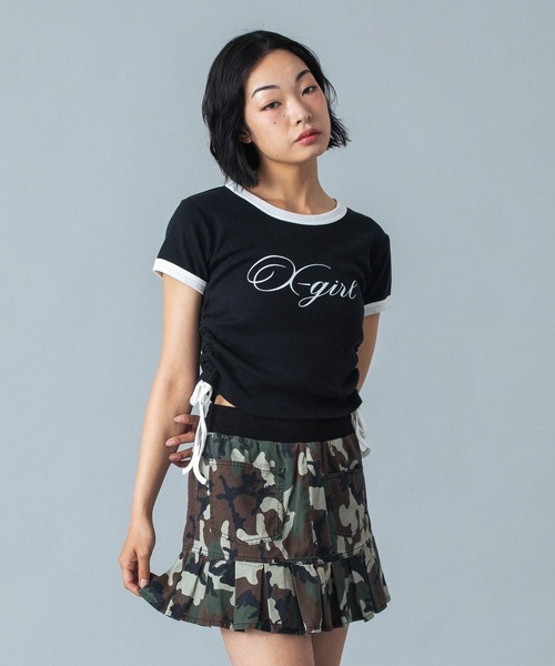 X-girl（エックスガール） tシャツ SCRIPT LOGO DRAWSTRING RINGER
