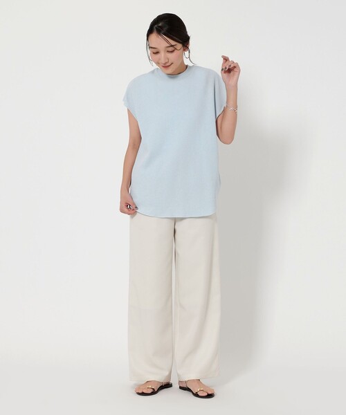 tシャツ 「WEB限定」グリッタートロンプルイユ ノースリーブTシャツ レディース パールネックレスプリント トロンプルイユTシャツ（12-90TK02