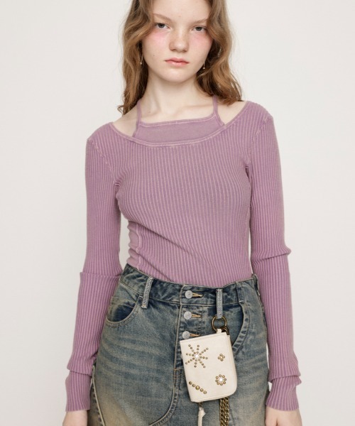 ニット セーター LAYER WASHED KNIT TOPS レイヤー ウォッシュド ニット トップス レディース