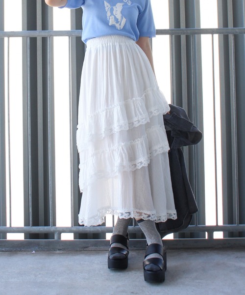 SpRay スカート シワ加工フリルロングスカート : ZOZOTOWN Yahoo