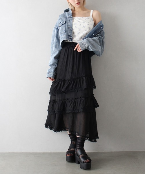 ブラック フリル ロングスカートハンドメイド 予約]カットフリルスカート/ブラック – Lumier