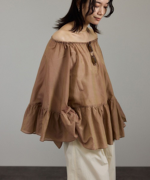 サロン アダム エ ロペ（SALON adam et rope’ ）/コットンシルクレジェールフレアブラウス SALON adam et rope'（サロン アダム エ ロペ） ブラウス シャツ