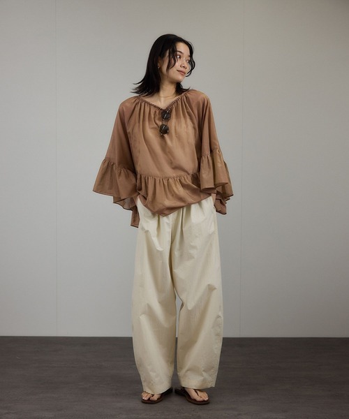 サロン アダム エ ロペ（SALON adam et rope’ ）/コットンシルクレジェールフレアブラウス SALON adam et rope'（サロン アダム エ ロペ） ブラウス シャツ