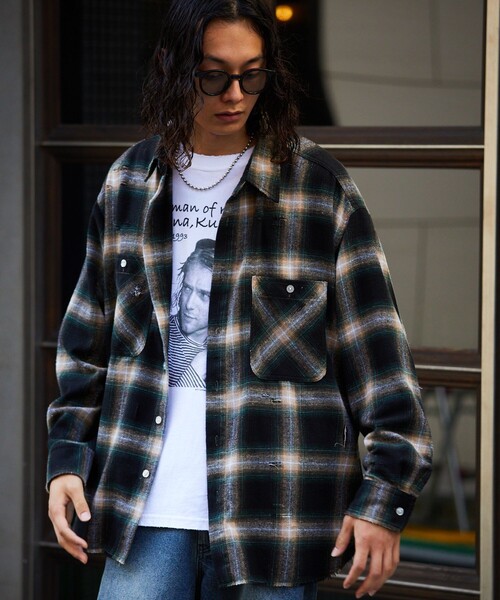 FREAK’S STORE◆長袖シャツ/FREE/コットン/BLK/総柄/1100248902148 FREAK'S STORE/布帛ドッキング ロングスリーブTシャツ｜Daytona