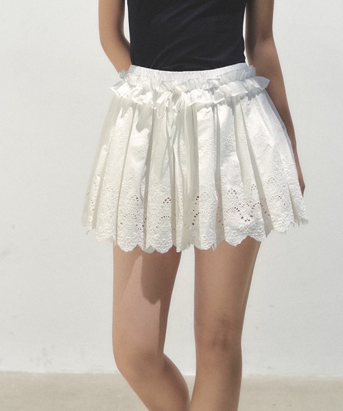 SunsetPark スカート コットンレースプリーツミニスカート SP25s103