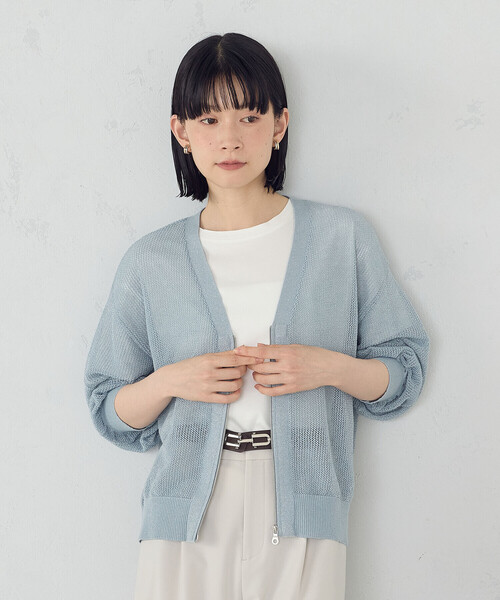 COMME CA ISM カーディガン 「ウォッシャブル」メッシュラメ