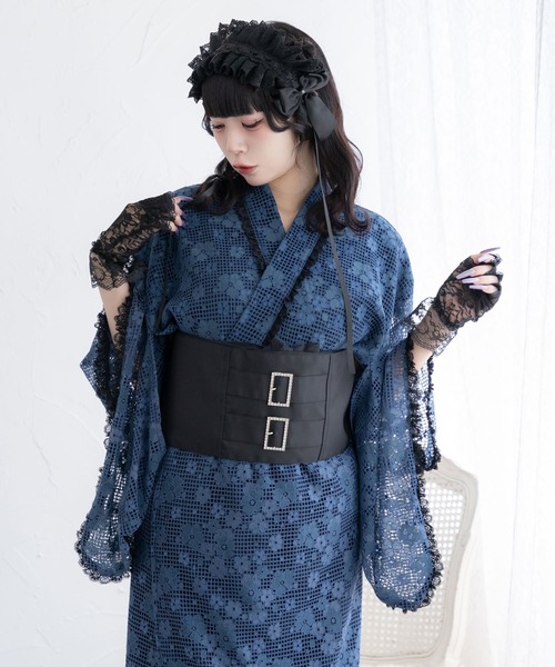 浴衣3点まとめ売り♡リボン帯♡新品下駄付き♡着付けわずか2分！一人でできます to037-01-2.jpg
