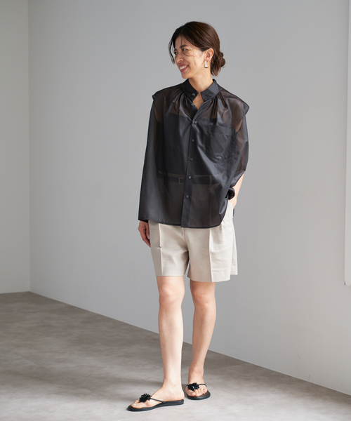 IENA PLUMシアーストライプノースリブラウス PLUMシアーストライプノースリブラウス（シャツ／ブラウス