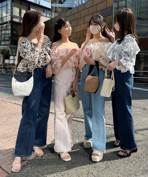 [one after another NICE CLAUP] обработка Denim брюки MEDIUM оттенок голубого прочее женский 