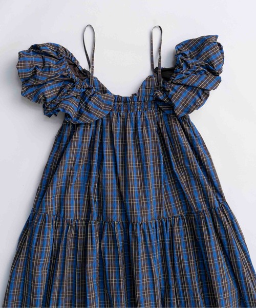 チェックタフタワンピース(blue) MAISON SPECIAL（メゾンスペシャル） ワンピース Plaid Taffeta