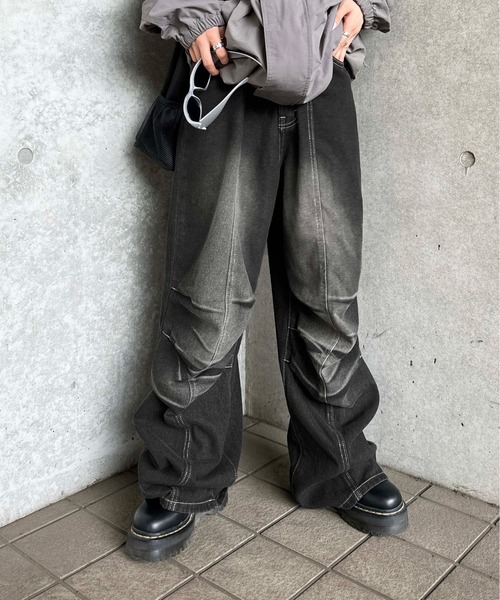 「sedacle」 加工デニムパンツ MEDIUM カーキ メンズ