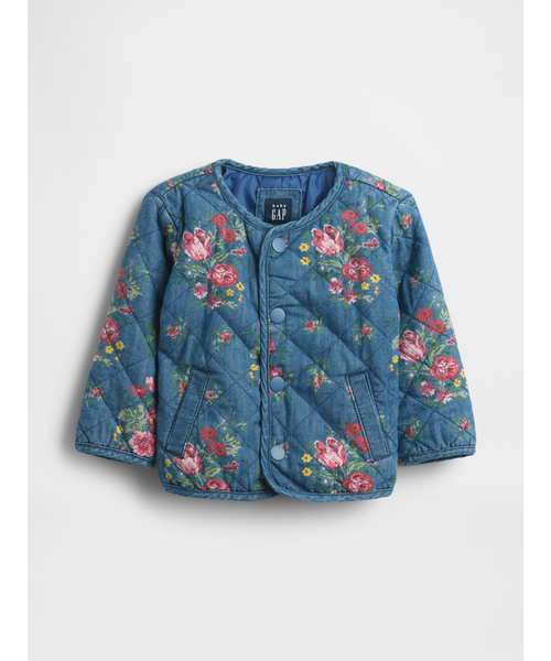 GAP（ギャップ） ノーカラージャケット アウター デニム フローラル 