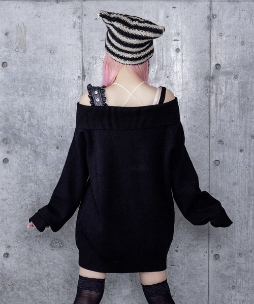 【新品】 Amilige Crossオフショルジャガードニット 黒 Crossオフショルジャガードニット（ニット/セーター）｜Amilige