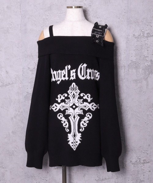 【新品】 Amilige Crossオフショルジャガードニット 黒 Amilige（アミリージュ） ニット セーター Crossオフショルジャガード