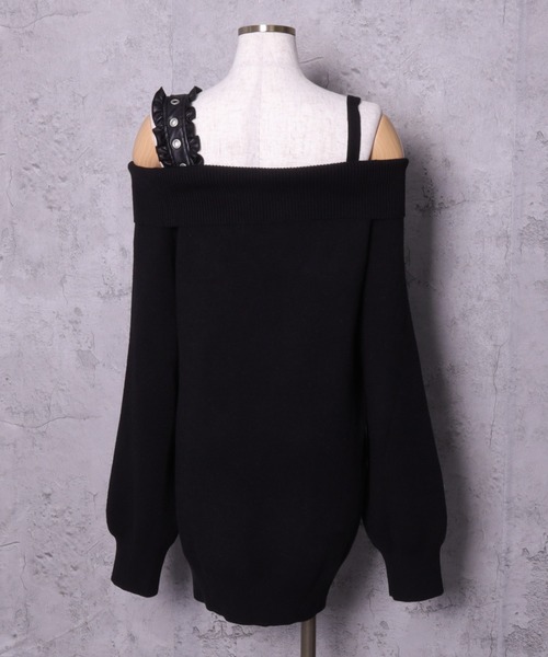 【新品】 Amilige Crossオフショルジャガードニット 黒 Amilige（アミリージュ） ニット セーター Crossオフショルジャガード