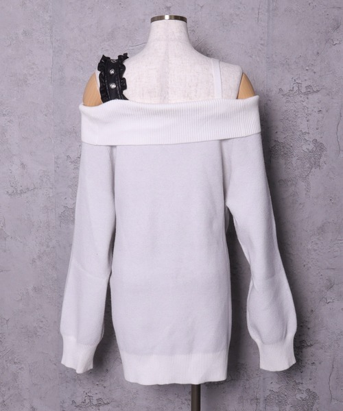 【新品】 Amilige Crossオフショルジャガードニット 黒 Amilige（アミリージュ） ニット セーター Crossオフショルジャガード