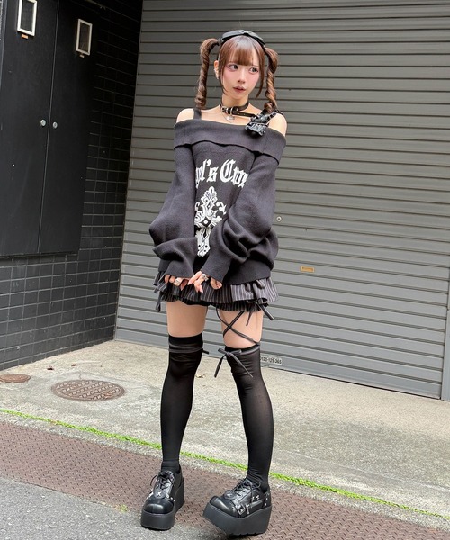 【新品】 Amilige Crossオフショルジャガードニット 黒 Amilige（アミリージュ） ニット セーター Crossオフショルジャガード