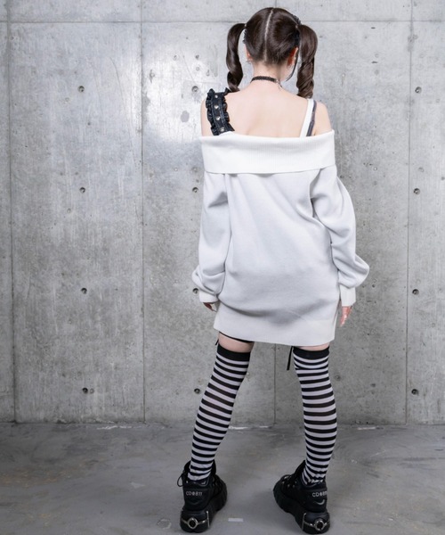 【新品】 Amilige Crossオフショルジャガードニット 黒 Amilige（アミリージュ） ニット セーター Crossオフショルジャガード