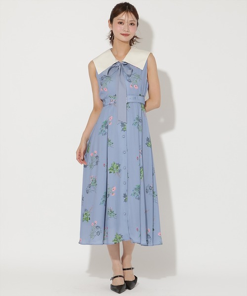 アンドクチュール ドローイングフラワー配色襟ワンピース AND COUTURE（アンドクチュール） ワンピース 夏 ドローイングフラワー