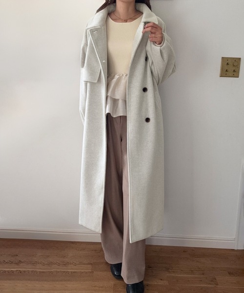 ギャラリービスコンティー ノーカラー ウール ロングコート 花 バルーン袖　2 ギャラリービスコンティー ノーカラー ウール ロングコート 花