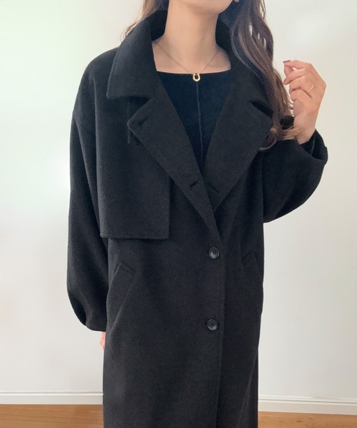 ギャラリービスコンティー ノーカラー ウール ロングコート 花 バルーン袖　2 ギャラリービスコンティー ノーカラー ウール ロングコート 花