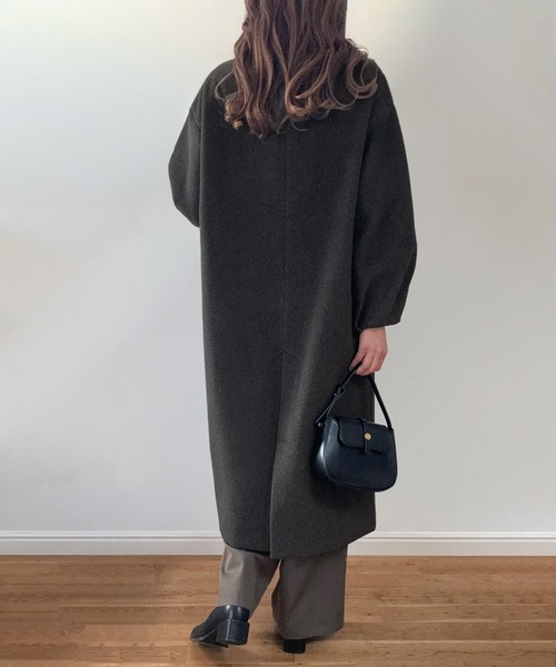 ギャラリービスコンティー ノーカラー ウール ロングコート 花 バルーン袖　2 ギャラリービスコンティー ノーカラー ウール ロングコート 花