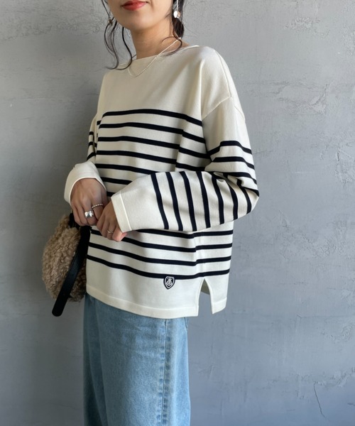 新品未使用★オーシバル ボーダーウールニット　セーター ORCIVAL - オーシバル ウール ボーダー柄 長袖 ニット 3 ブラック