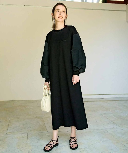 【美品 日本製】　iCB スウェットワンピース　ブラック　Sサイズ IEDIT（イディット） ワンピース WOODSコラボ ナイロン遣いの