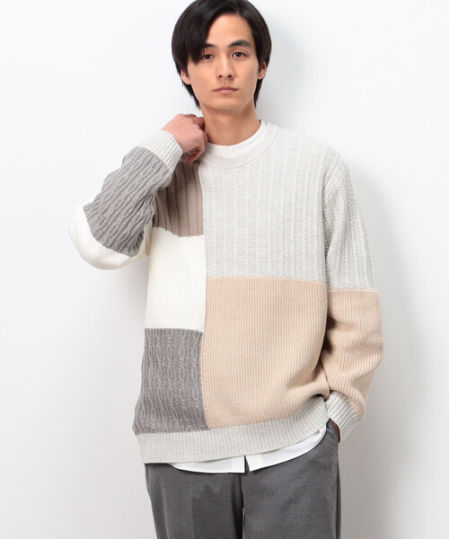 COMME CA ISM（コムサイズム） セーター ニット パッチワーク風 クルー 