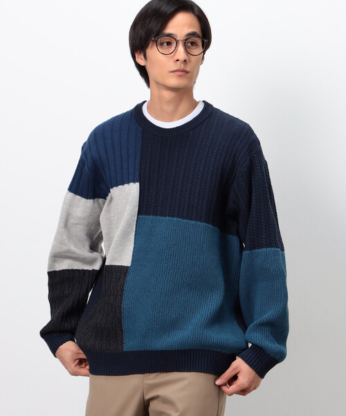 COMME CA ISM（コムサイズム） セーター ニット パッチワーク風 クルー 