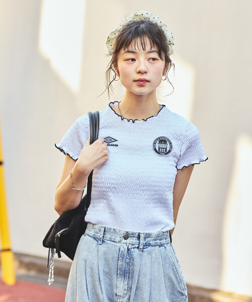 UMBRO FRKS アンブロ 別注 SHIRRING T-SHIRT ホワイト FREAK'S STORE
