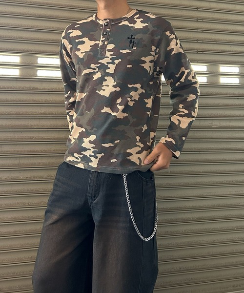 NYLAUS（ナイラス） tシャツ 「NYS」ショート丈 クロス刺繍 ヘンリー