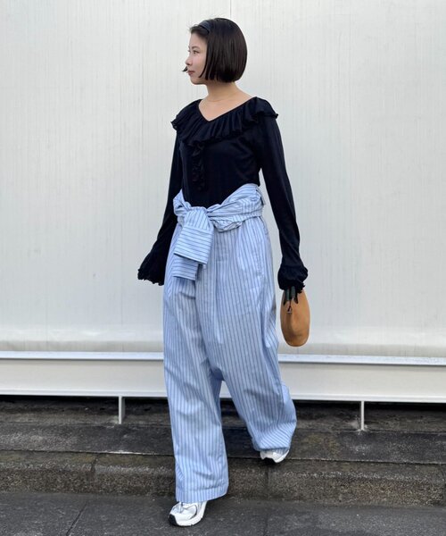 WILLOW tシャツ 「willow」シアーリブラッフルトップス レディース