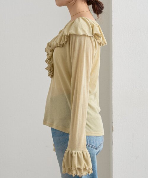 WILLOW tシャツ 「willow」シアーリブラッフルトップス レディース