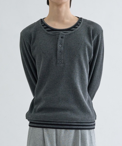 (完売新品)EPNK レイヤードボーダーヘンリーネック　黒　sizeS tシャツ Layered border henlyneck / レイヤードボーダーヘンリー