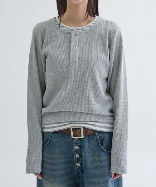 tシャツ Layered border henlyneck / レイヤードボーダーヘンリー