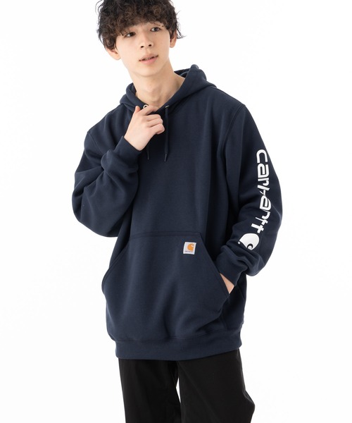 「Carhartt」 プルオーバーパーカー M ネイビー メンズの画像