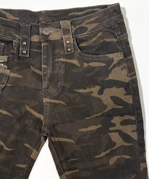 「FOLLOWIN」 ブーツカットデニムパンツ MEDIUM カーキ レディース_画像3