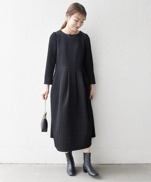 「SHIPS any」 7分袖ワンピース ONE SIZE ブラック レディースの画像