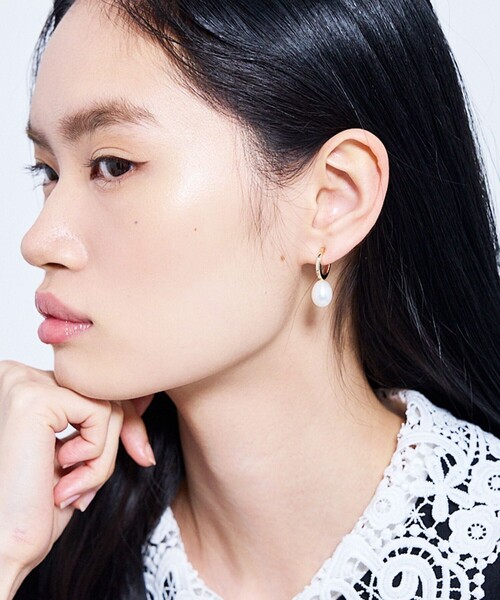 ネックレス DROP PEARL HOOP EARRINGS 淡水パールイヤリング レディースの画像
